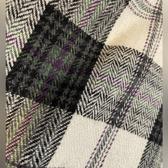 Takara Collared Plaid Long Wool Blend Lightweight Pea Coat 3/4 Sleeve Size Large - Picture 8 of 12